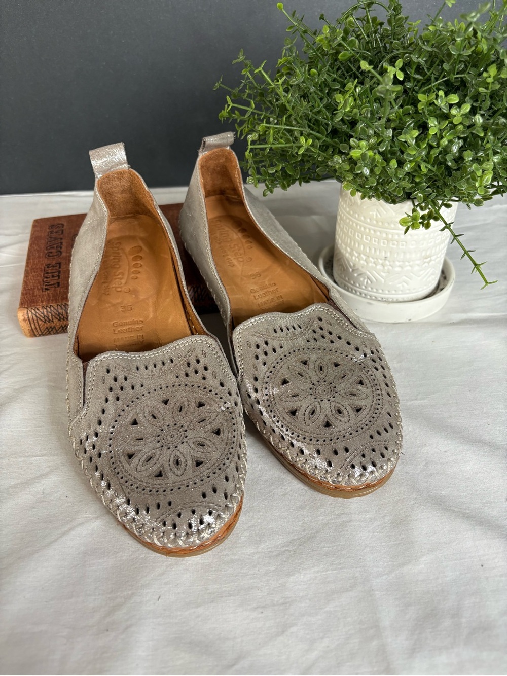Spring Step Women's Ingrid Perforated Leather Slip-on Loafer Silver 36